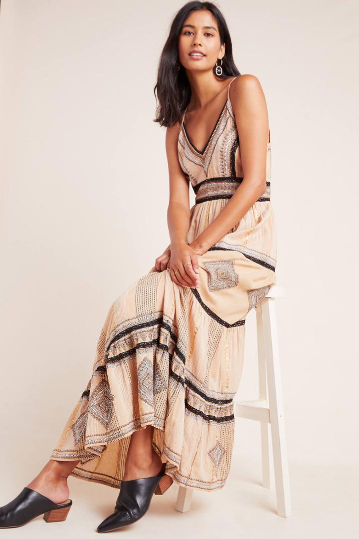 Anthropologie Robin Embroidered Midi Dress