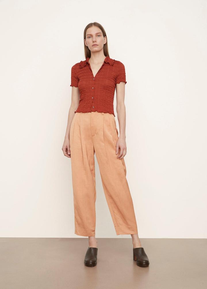 Vince Smocked Short Sleeve Button Up Shirt