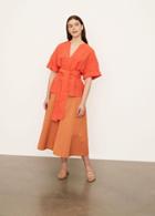 Vince Cuffed Short Sleeve V-neck Blouse