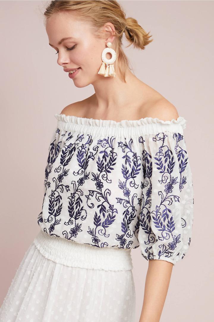 Misa Mayfield Embroidered Off-the-shoulder Blouse
