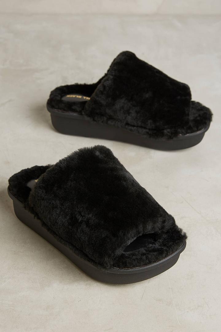 All Black Shearling Slipper Slides
