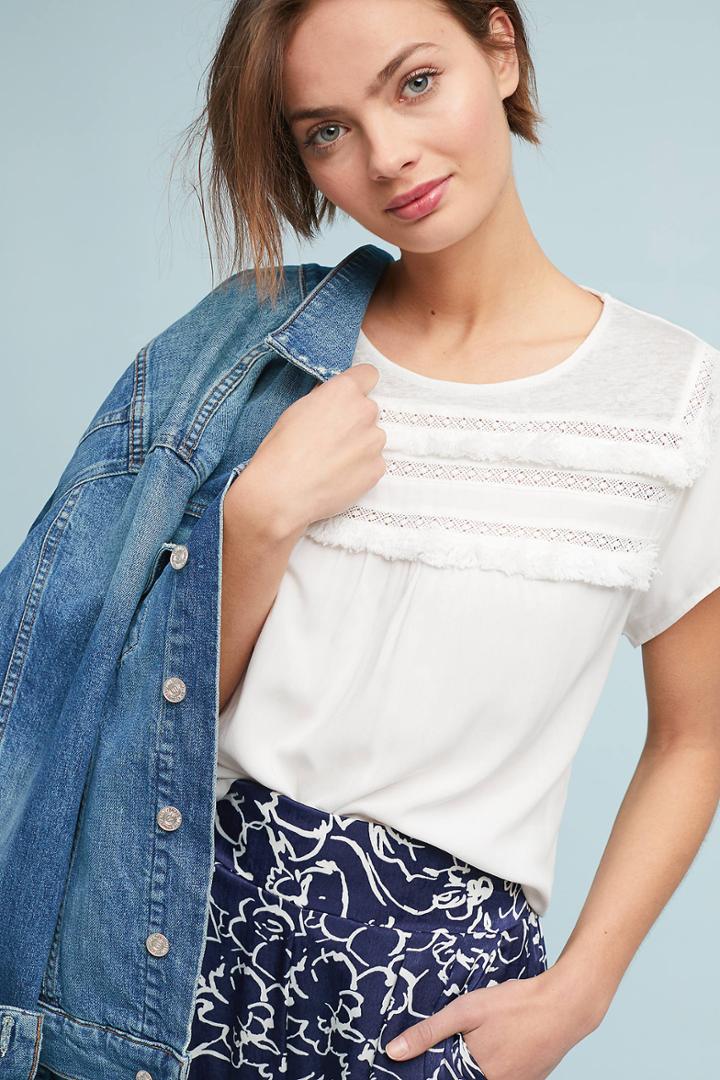 James Coviello Fringed Linen Pullover