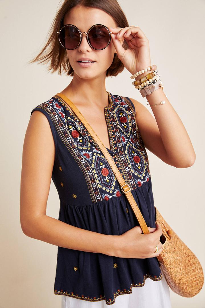 Anthropologie Emelia Embroidered Peplum Blouse