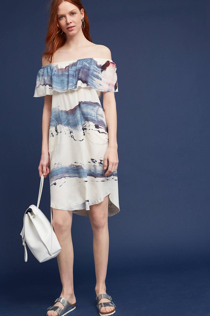 Go By Go Silk Brushstrokes Silk Off-the-shoulder Dress