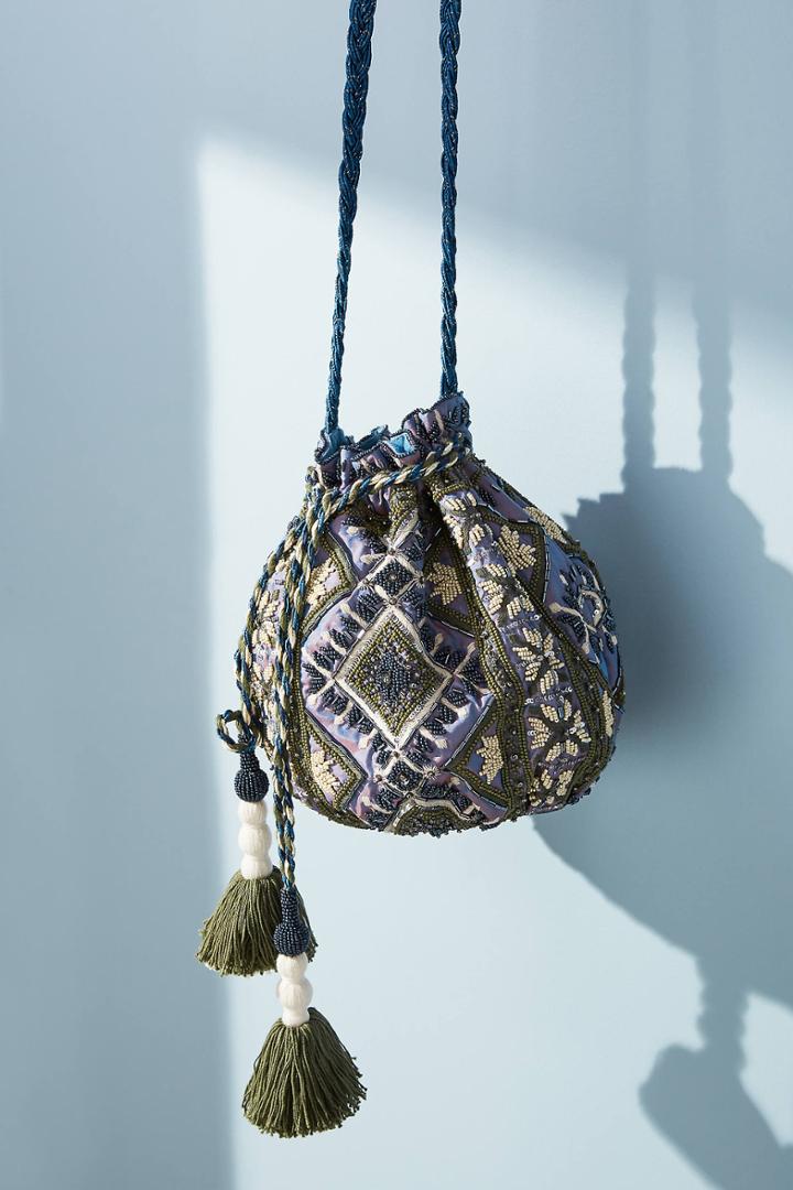 Anthropologie Beaded Bucket Crossbody Bag