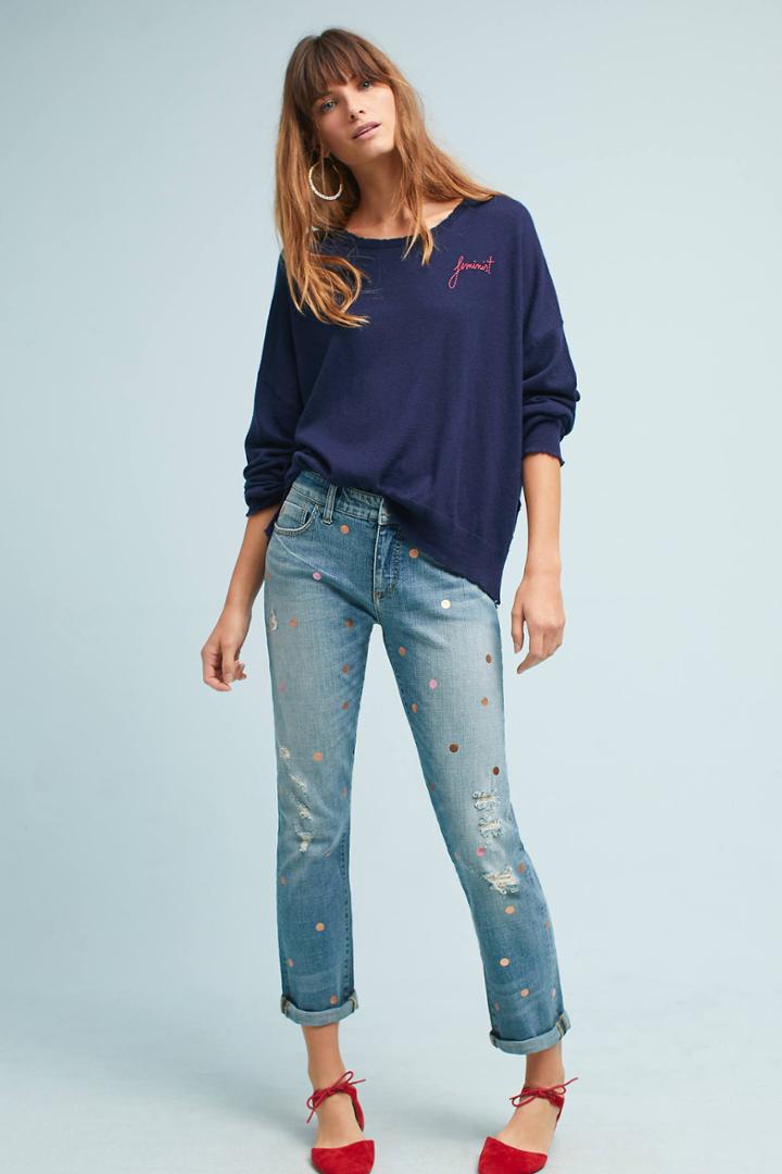 Pilcro Polka Dot Mid-rise Boyfriend Cropped Jeans
