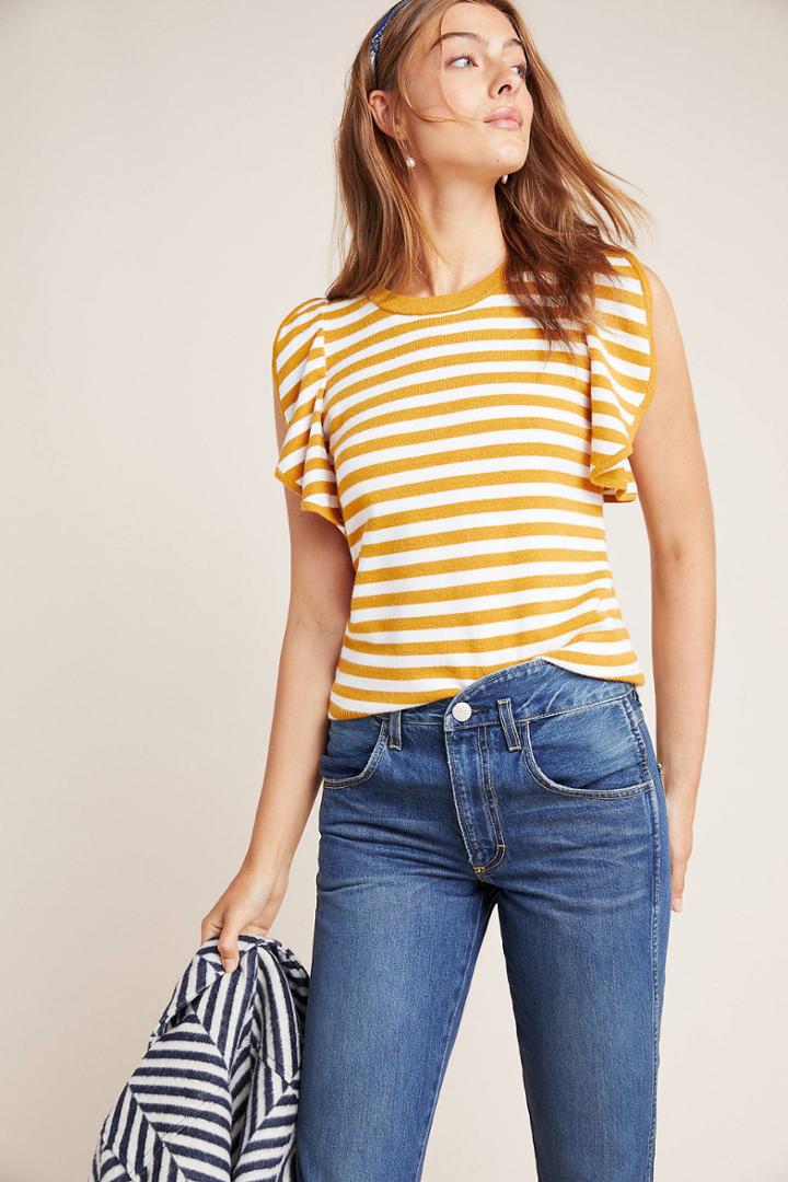 Anthropologie Jillian Flutter-sleeved Top