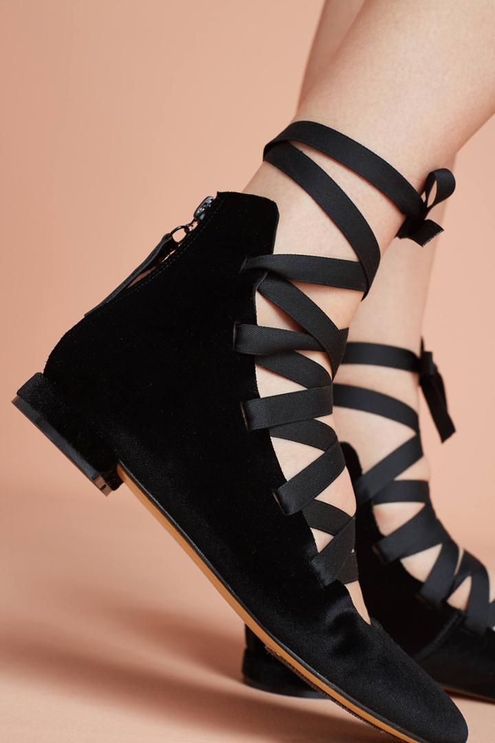 All Black Misty Lace-up Ballet Flats