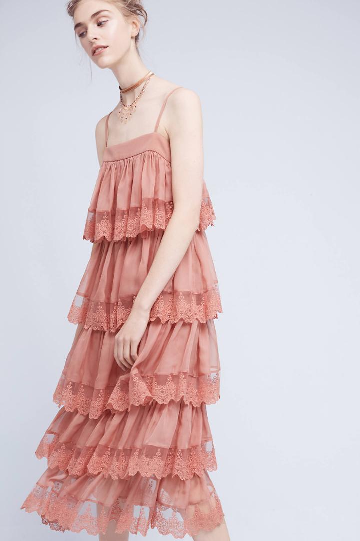 Three Floor Tiered Blush Midi Dress