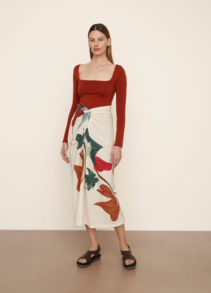 Vince Abstract Painted Draped Knot Skirt