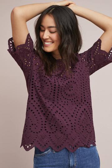 Porridge Clothing Eyelet Boat Neck Top