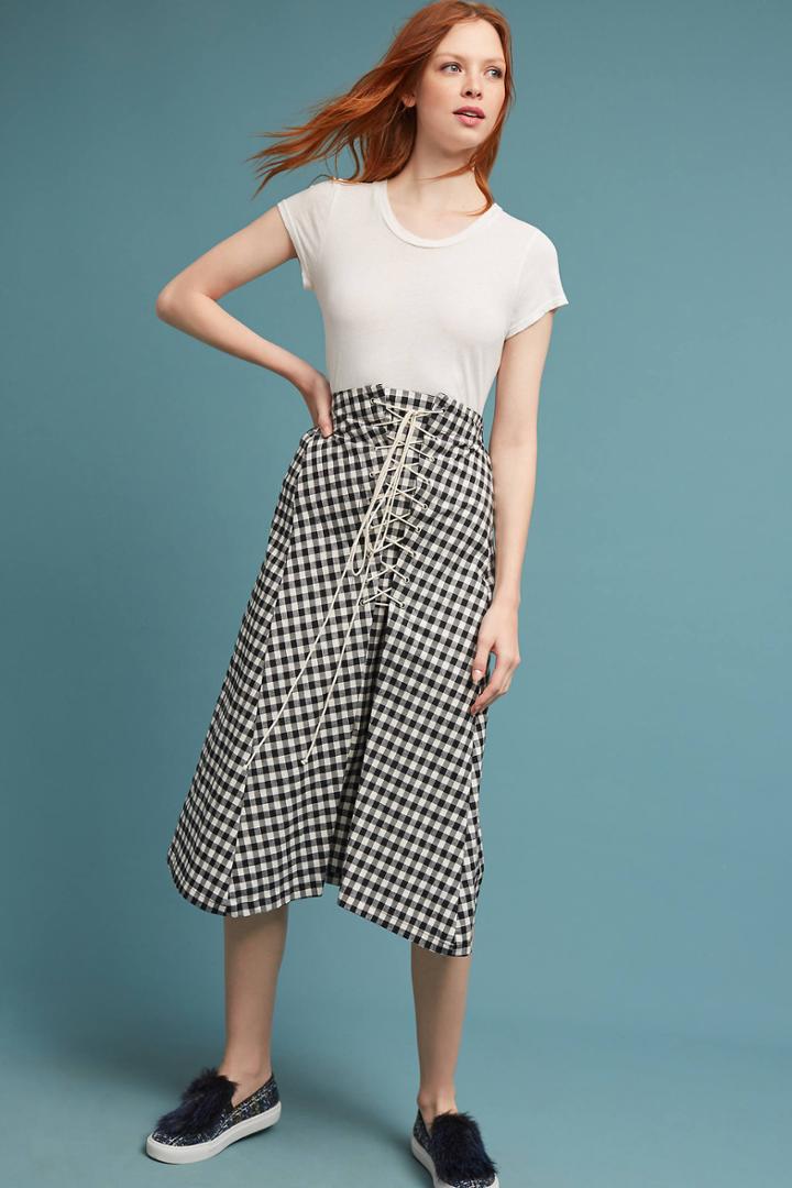 Eva Franco Lace-up Gingham Skirt