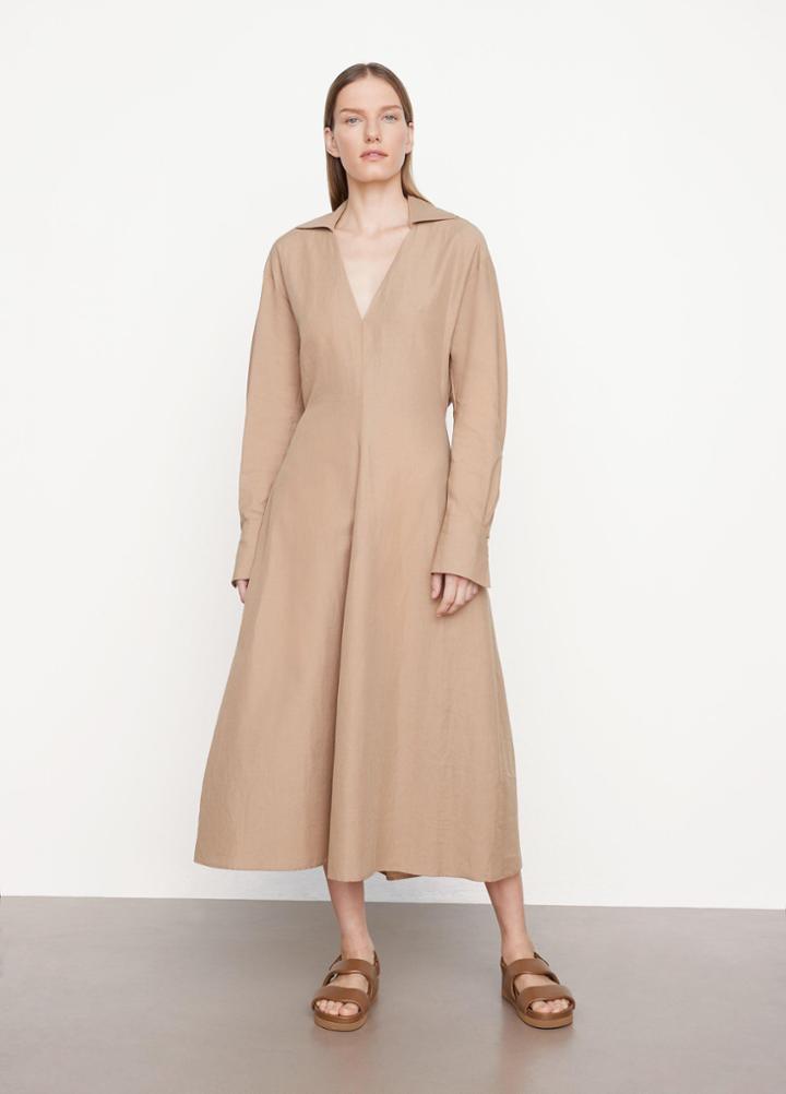 Vince Shaped Collar Long Sleeve V-neck Dress