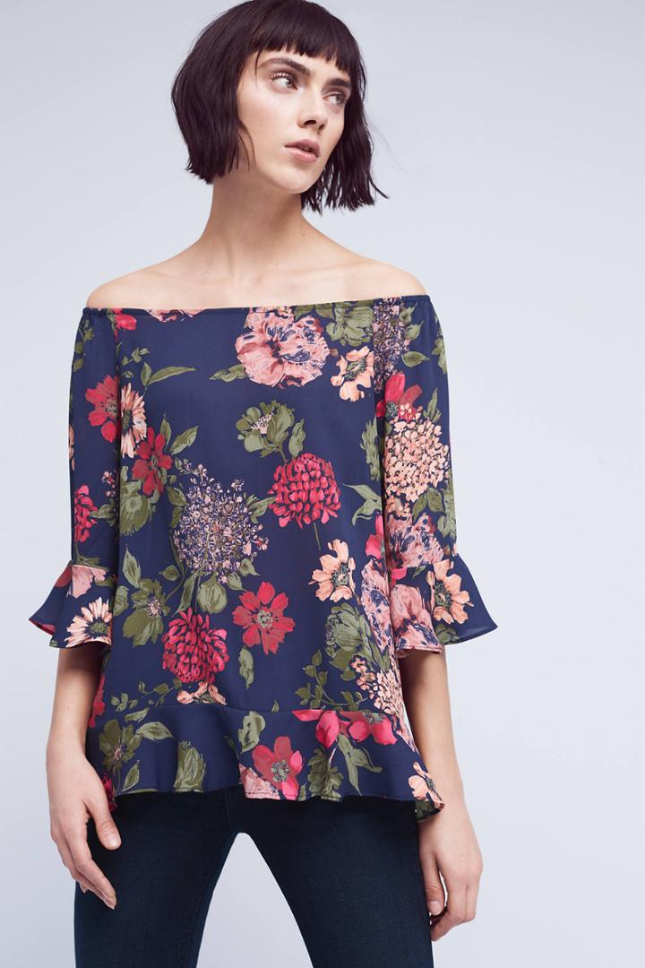 Paper Crown Floral Off-the-shoulder Tunic Top