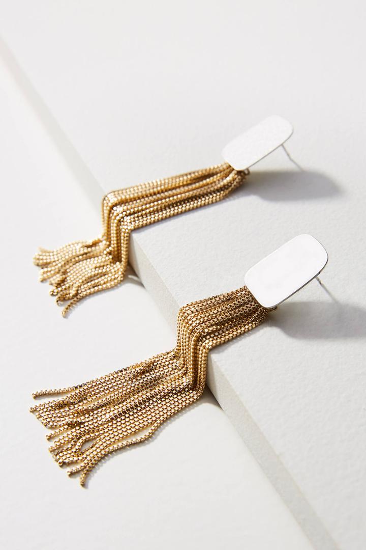 Anthropologie Fringed Rectangle Drop Earrings