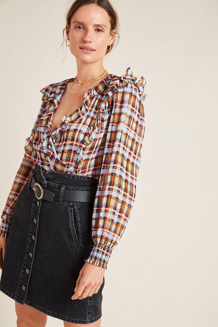 Pilcro And The Letterpress Pilcro Button-front Denim Mini Skirt