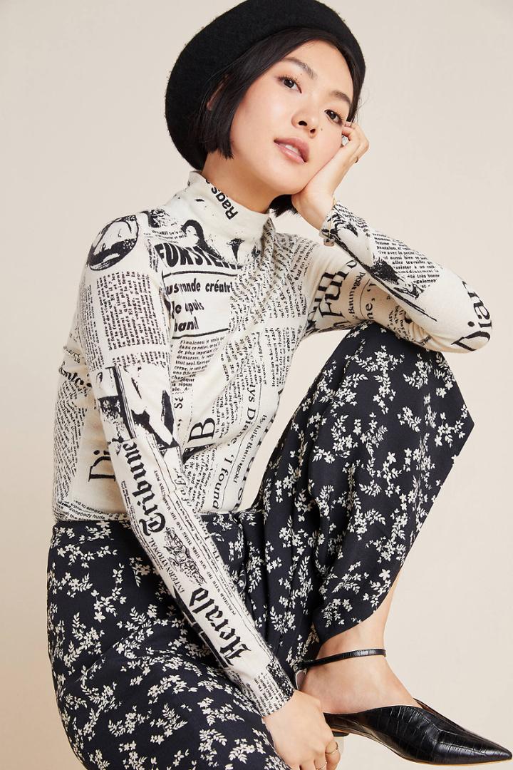 Diane Von Furstenberg Newsprint Wool Turtleneck