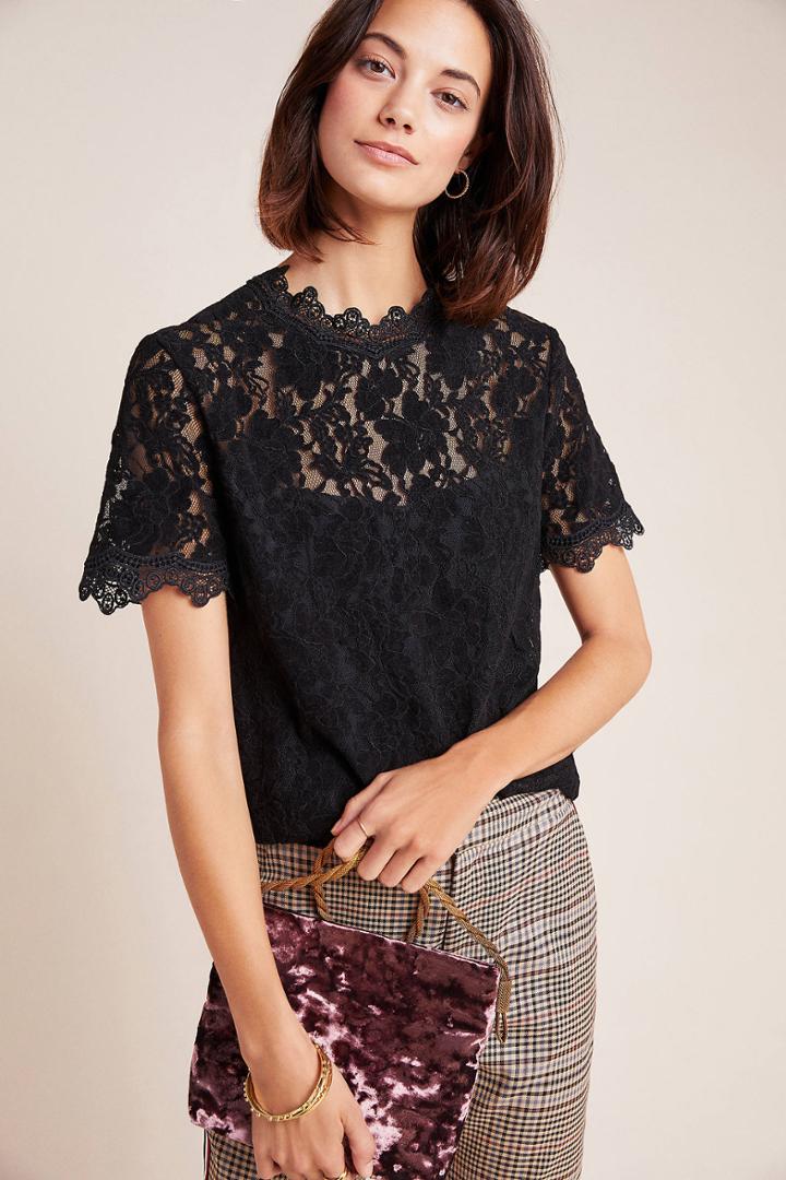 Blue Tassel Teresa Mock Neck Lace Top