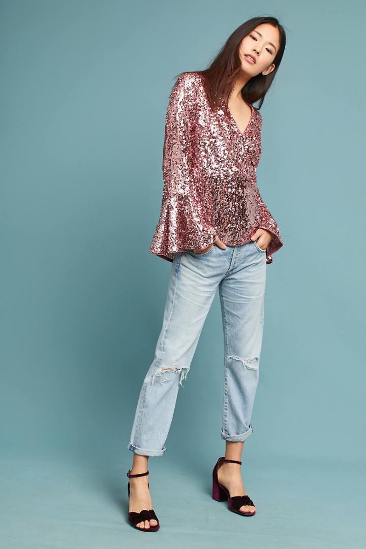 Moulinette Soeurs Sequined Bell-sleeve Top