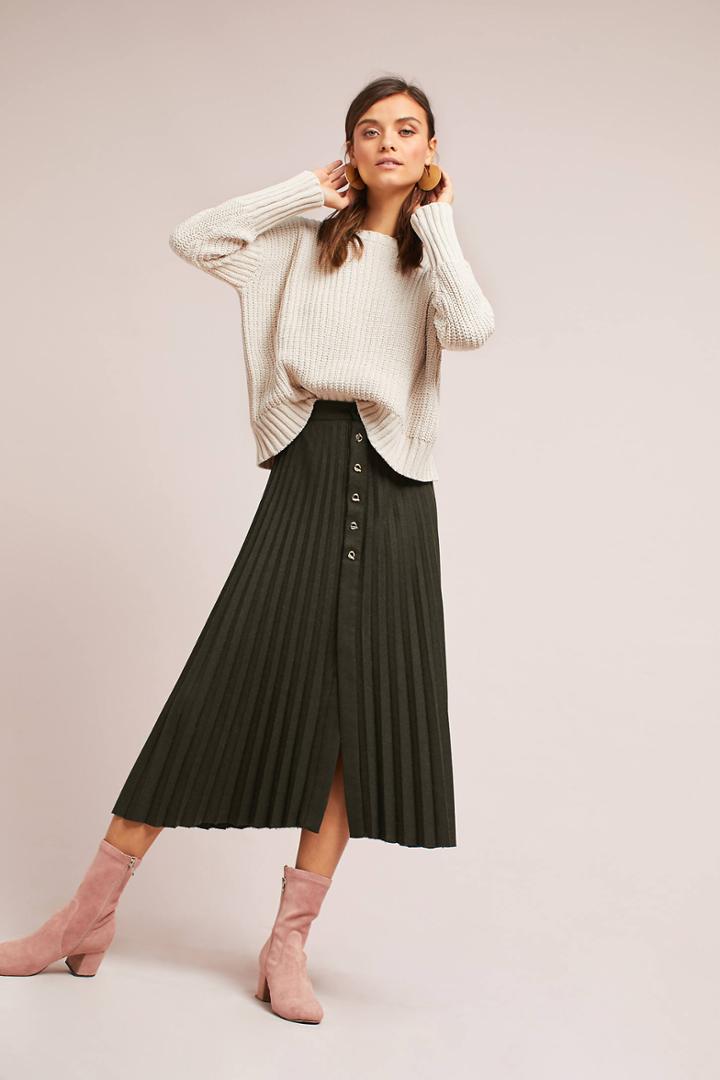 Few Moda Pleated Button-front Midi Skirt