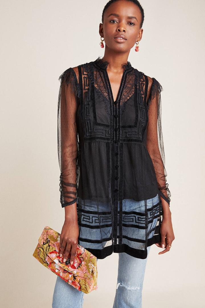 Anthropologie Holly Flocked Tunic