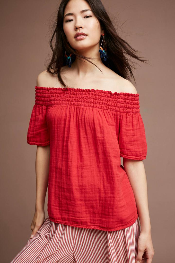 Michael Stars Smocked Off-the-shoulder Top