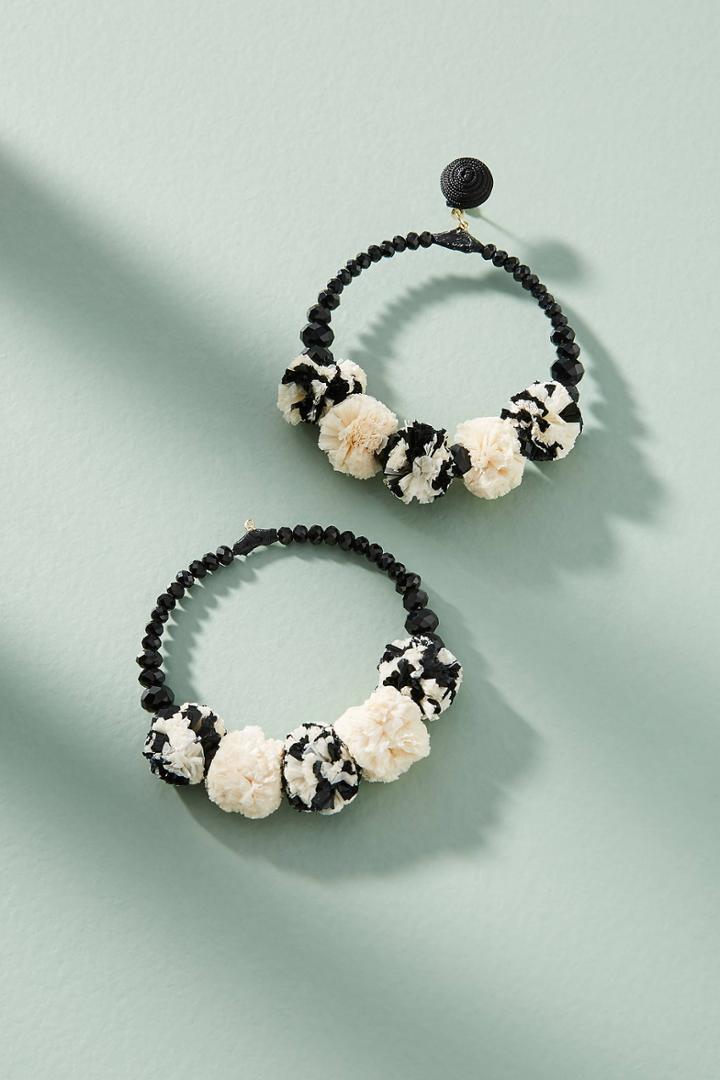 Anthropologie Raffia Pom Hoop Earrings