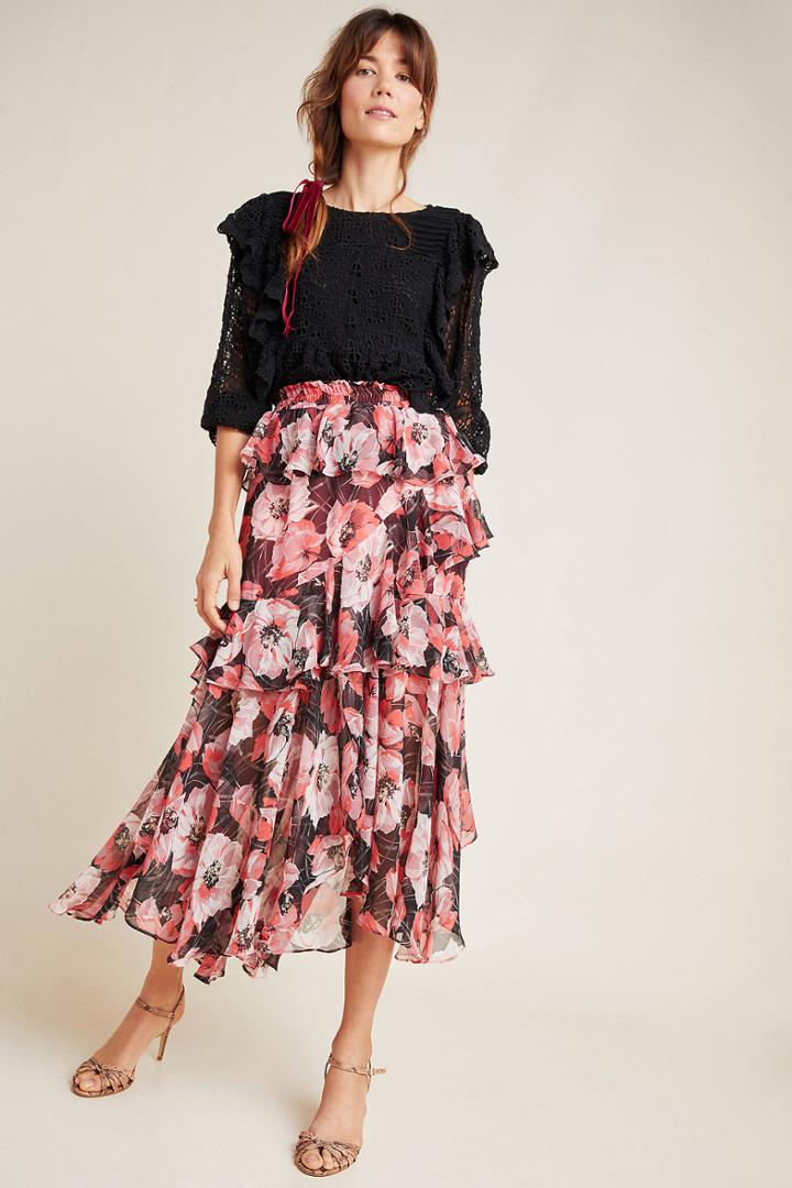 Misa Kiana Ruffled Midi Skirt