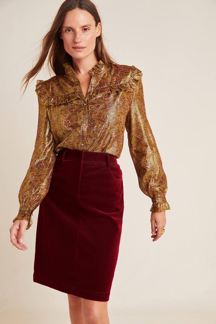 Anthropologie Metallic Victorian Blouse