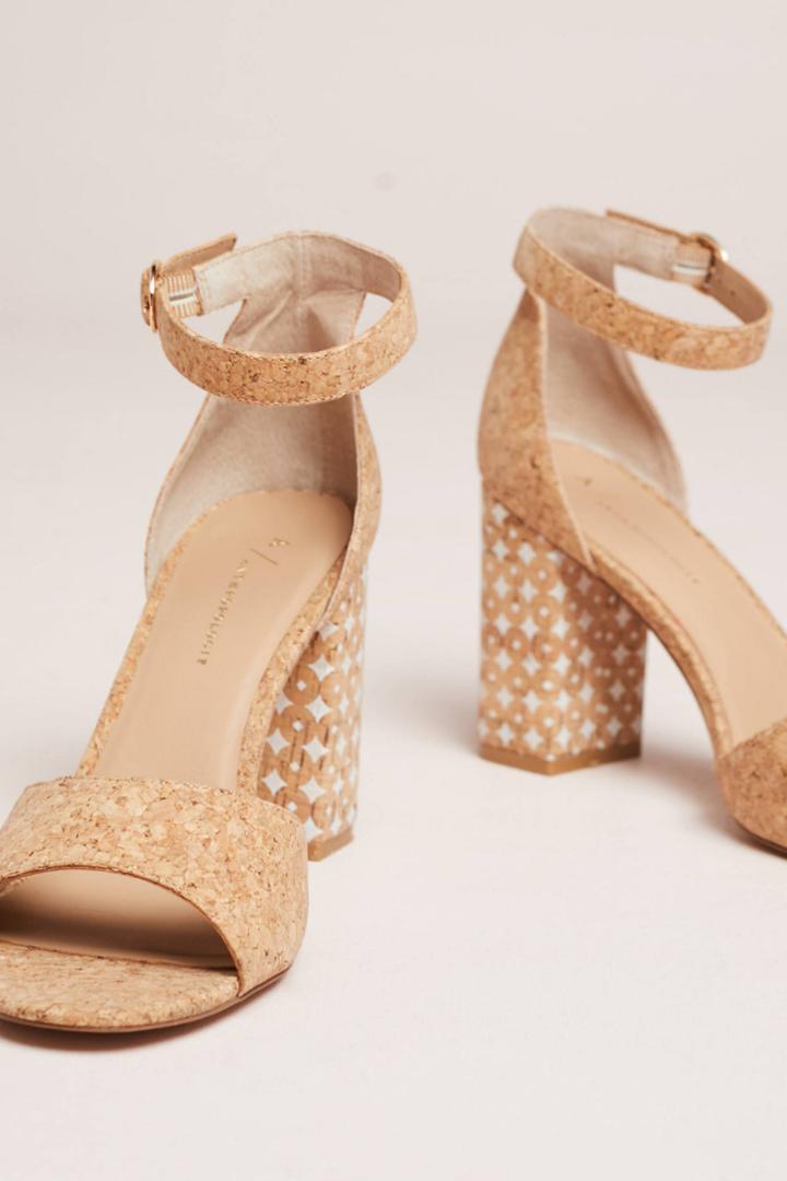 Anthropologie Printed Cork Heeled Sandals
