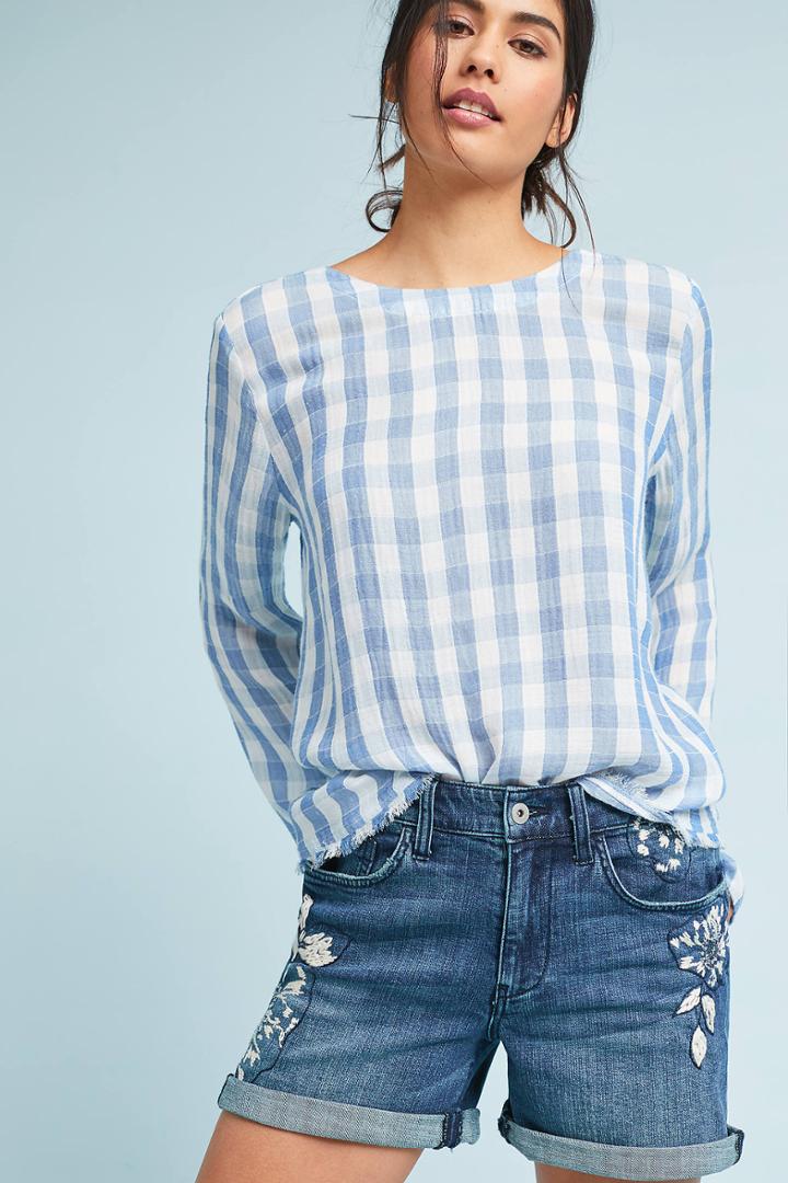 Pilcro And The Letterpress Pilcro Mid-rise Embroidered Boyfriend Slim Shorts