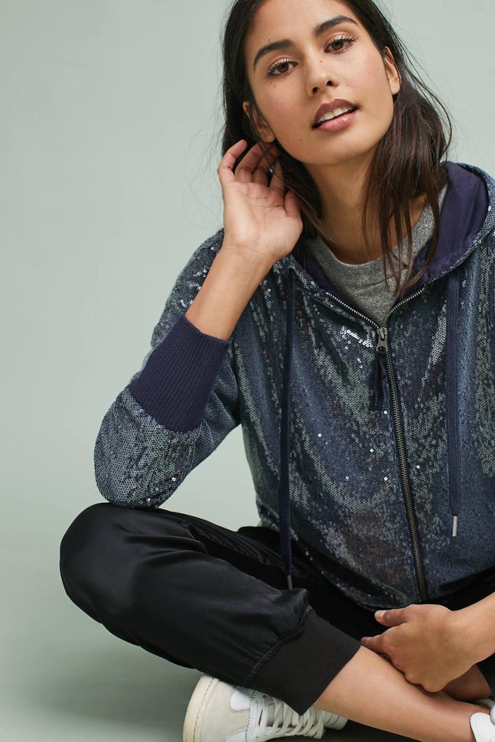 Anthropologie Sequined Hooded Sweatshirt