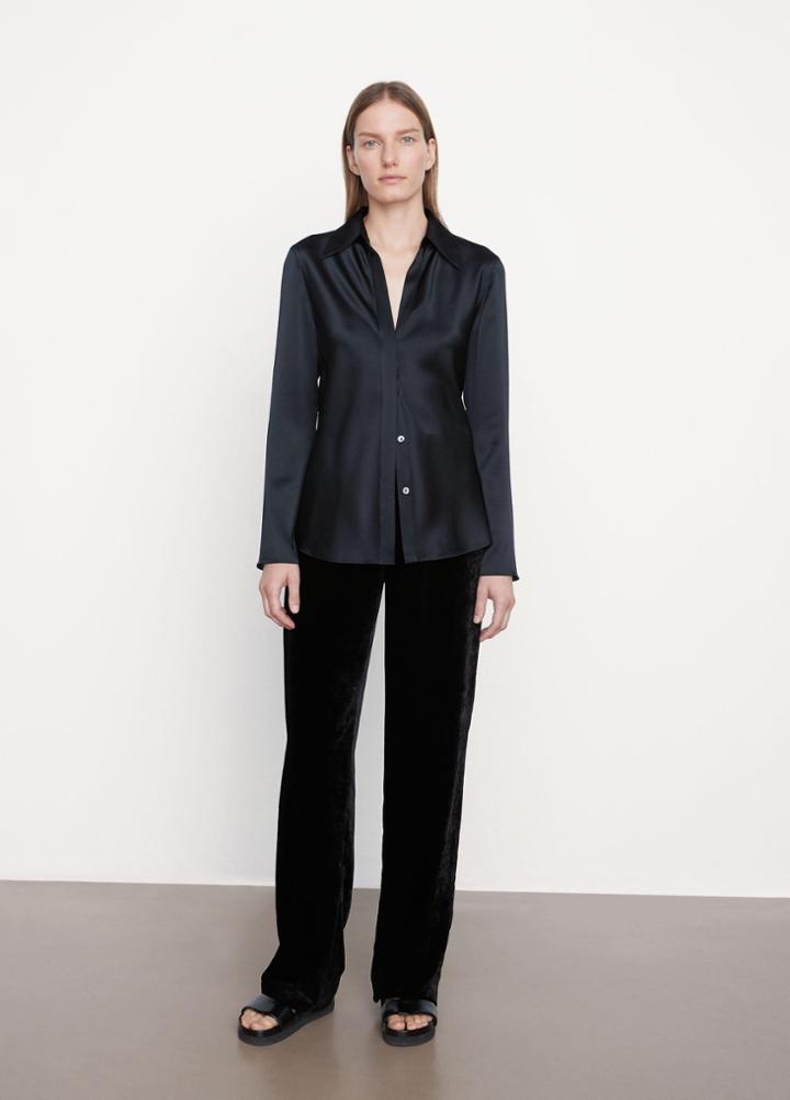 Vince Silk Bias Long Sleeve Button Down Blouse