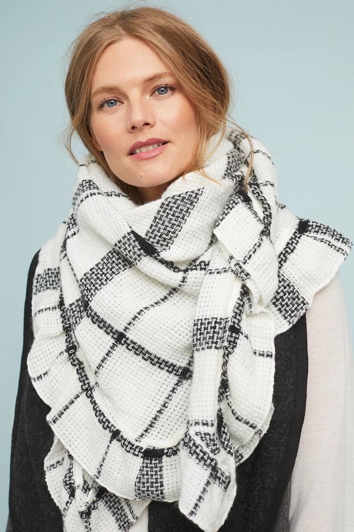 Anthropologie Annie Plaid Ruffled Scarf