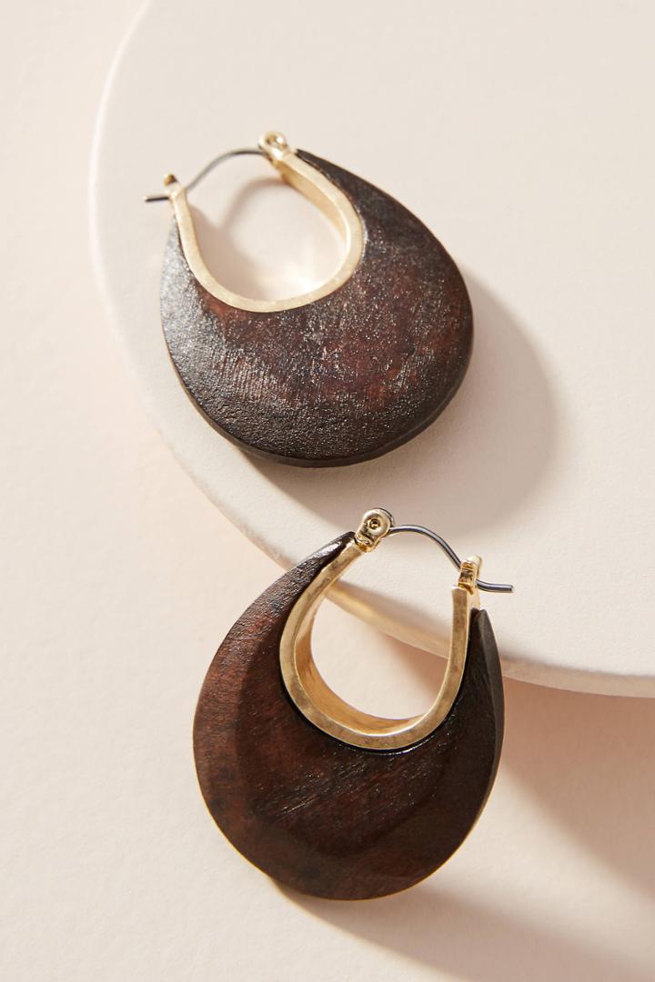 Anthropologie Sarah Wooden Hugger Hoop Earrings