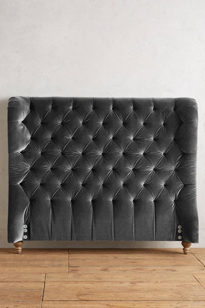 Anthropologie Velvet Tufted Wingback Headboard