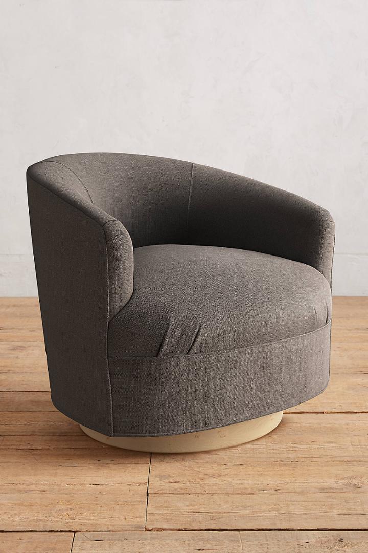 Anthropologie Basketweave Linen Amoret Swivel Chair