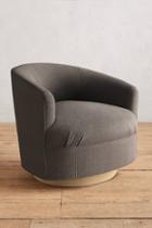 Anthropologie Basketweave Linen Amoret Swivel Chair