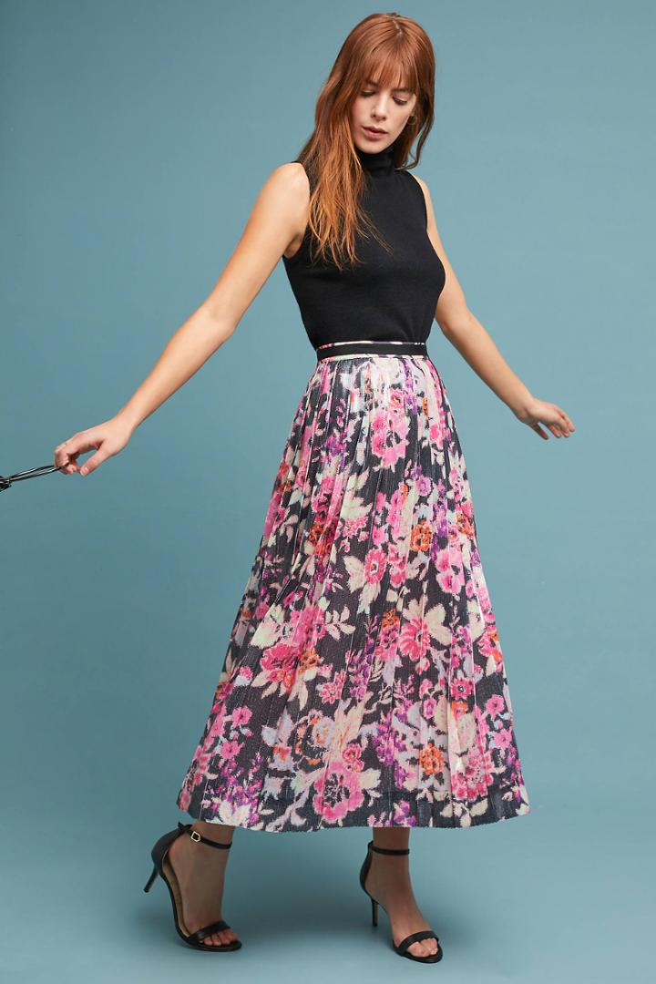 Maeve Pleated Sequin Skirt