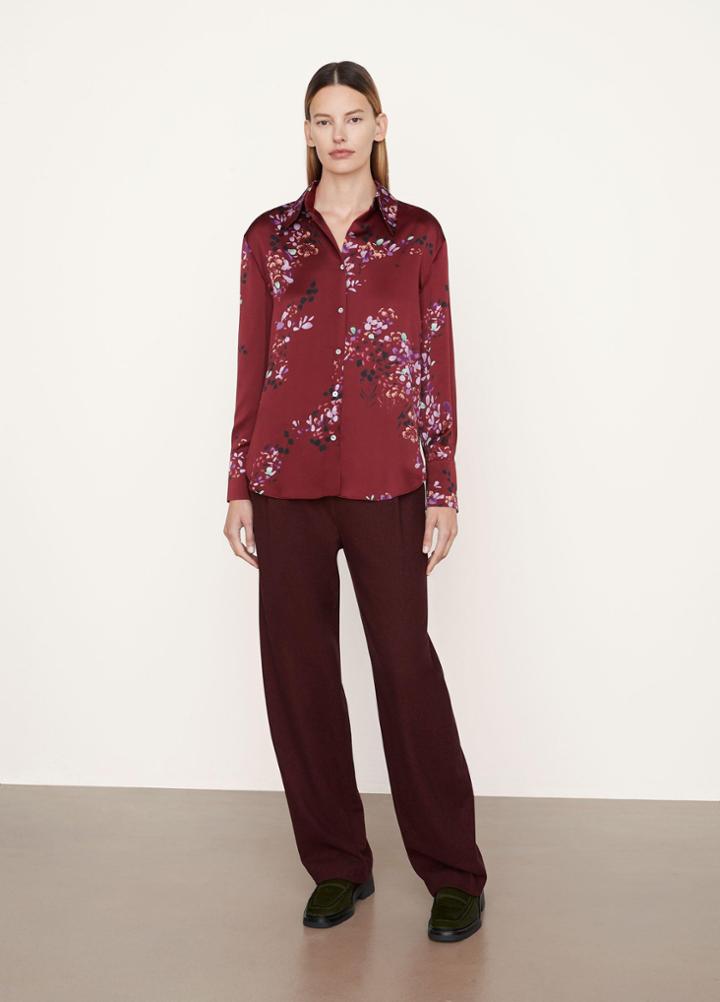 Vince Silk Forsythia Long Sleeve Ruched Back Blouse