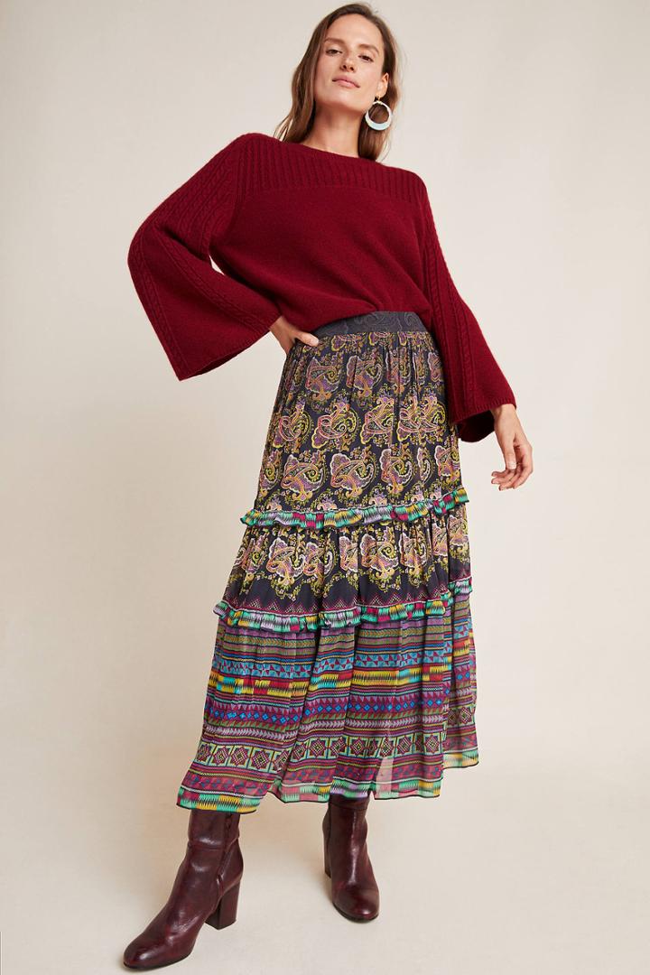 Tanvi Kedia Cora Tiered Midi Skirt