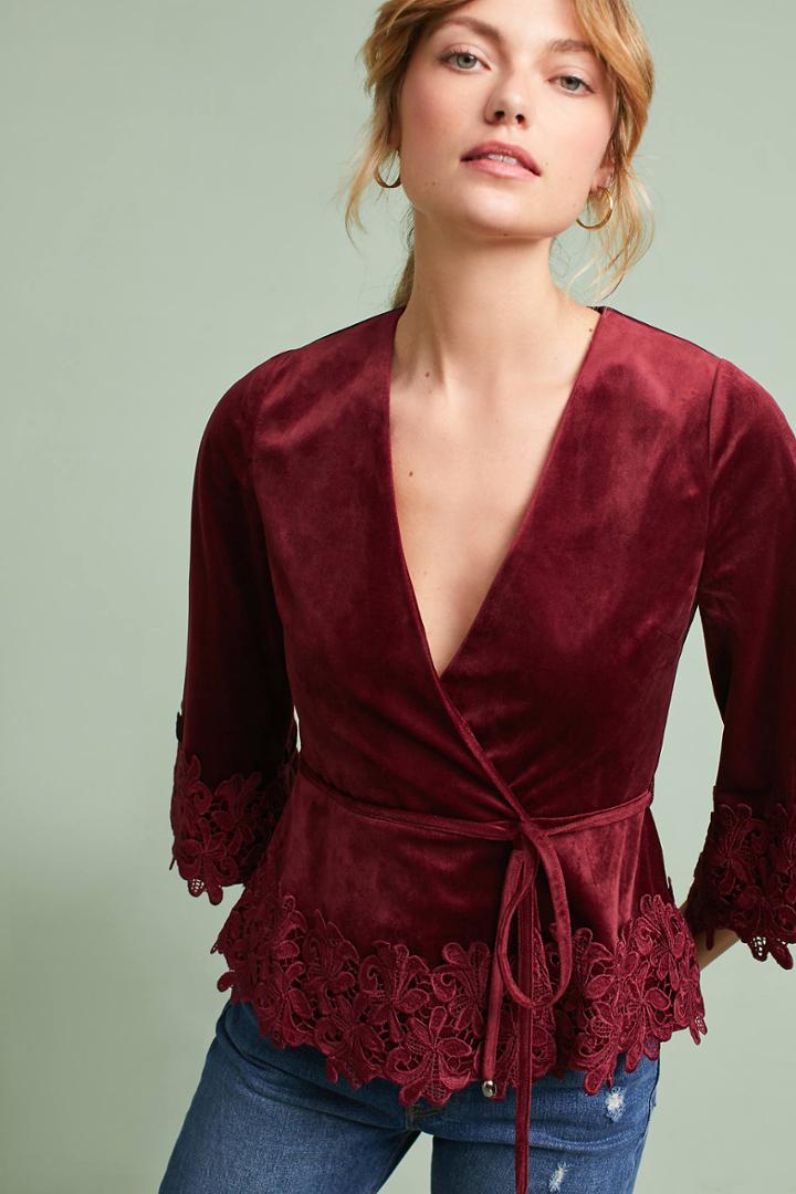 Moon River Lace-trimmed Velvet Kimono