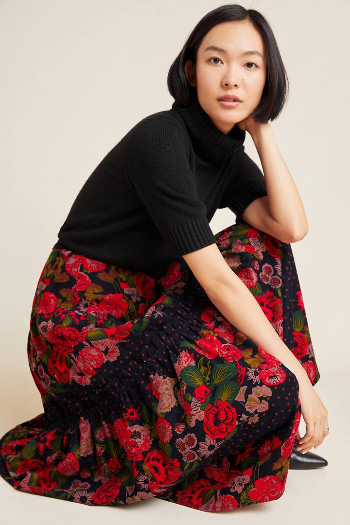 Eva Franco Danette Tiered Corduroy Maxi Skirt
