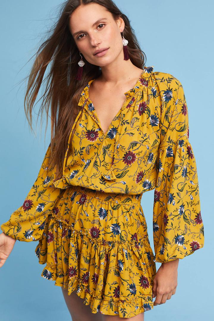 Misa Printed Balloon-sleeve Dress