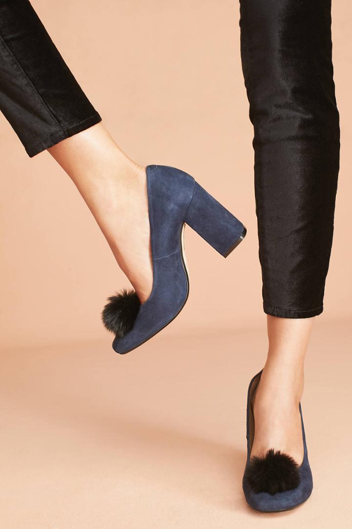 Anthropologie Faux Fur Pom Heels