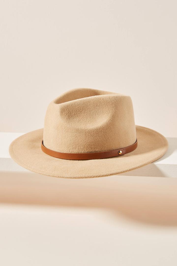 Anthropologie Olive Trimmed Fedora