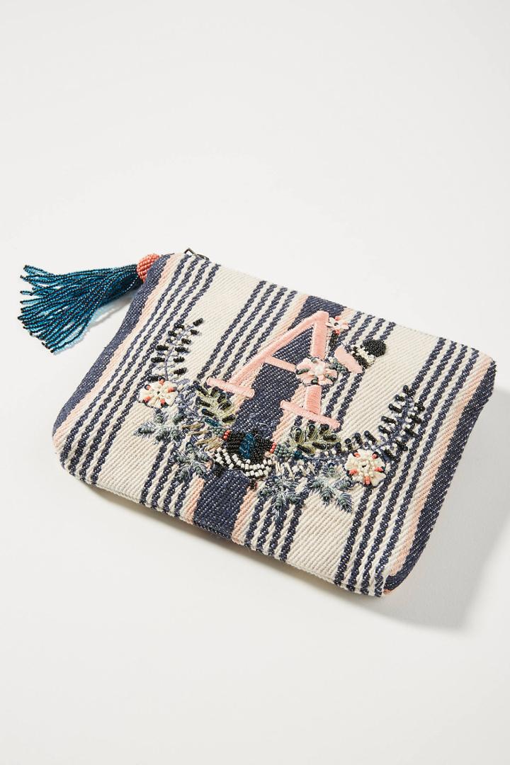 Anthropologie Embroidered Monogram Pouch