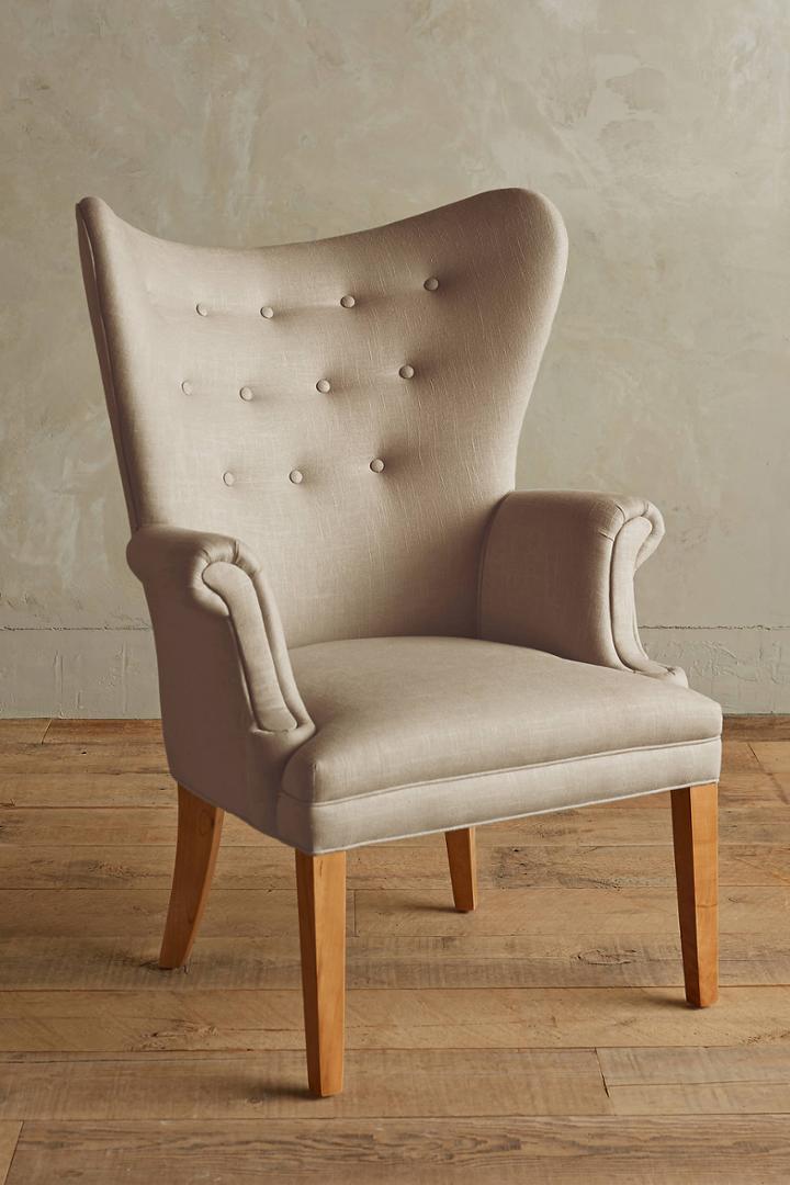 Anthropologie Linen Wingback Chair