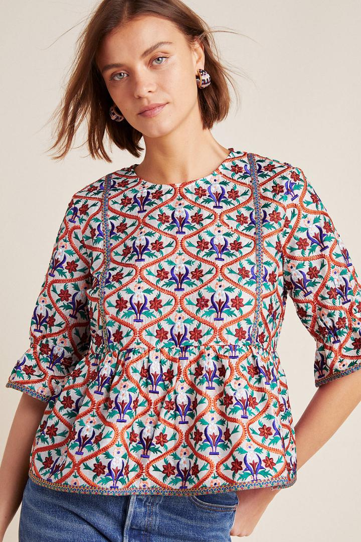 Mynah Designs Birdie Embroidered Peplum Blouse
