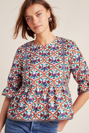 Mynah Designs Birdie Embroidered Peplum Blouse